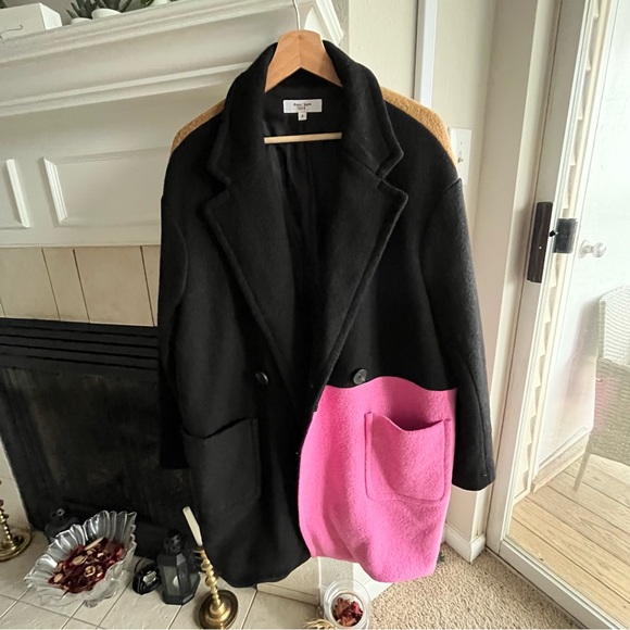 PETER SOM Coat size2 Colorblock Wool-Blend Midi Button Lined Black Pink Tan l-xl - Picture 10 of 13